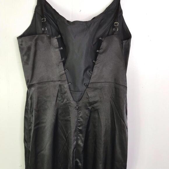 Black Wedding Dress Womens 6 Lace Up Back Silky Satin Cowl Neck Minimalist Goth - Picture 6 of 10